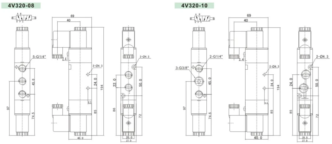 4V300 Wholesale Price Three -Position Five- Way Double-Head Electric Control Solenoid Valve